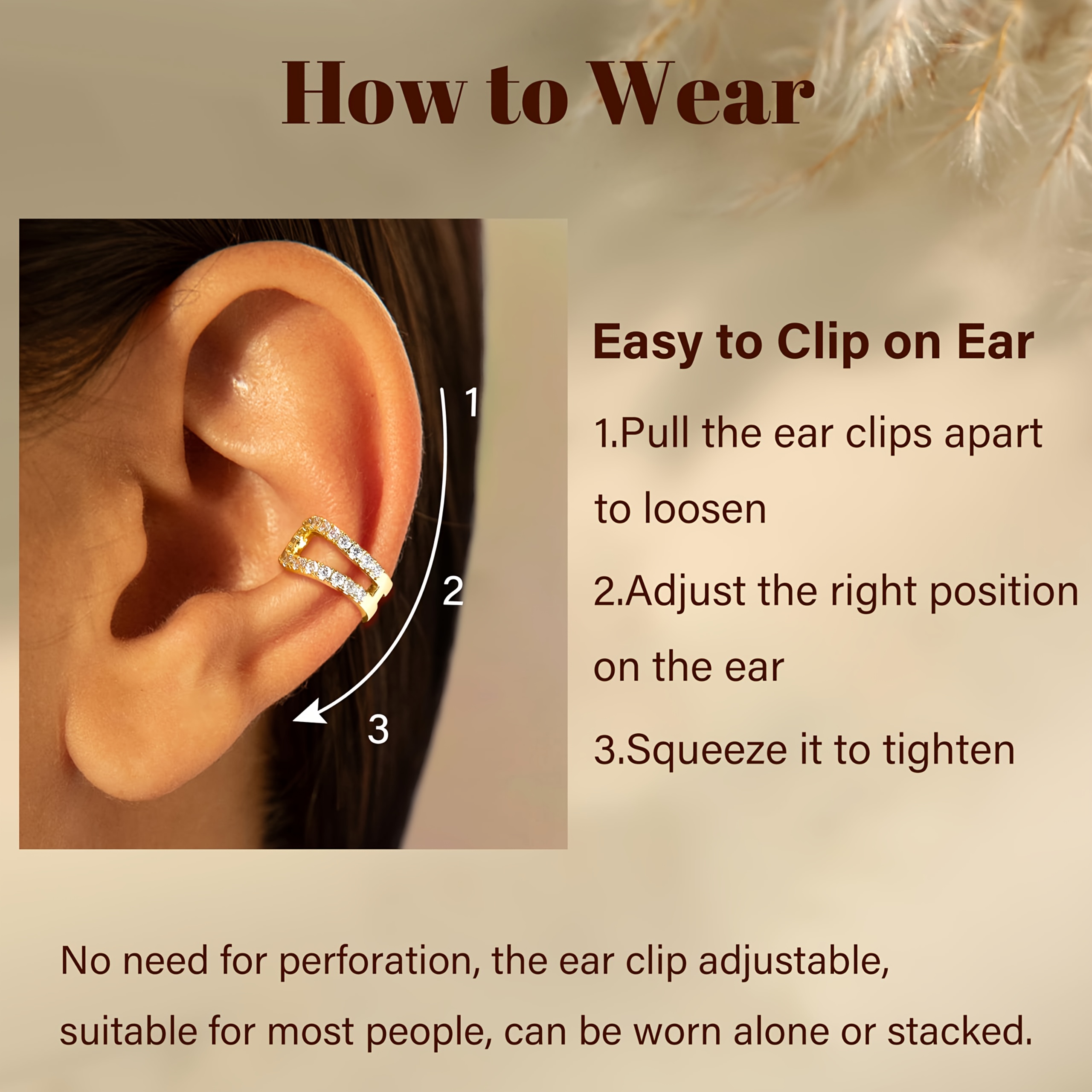 3pc Golden Ear Clips No Piercing Geometric Ear Jewelry Set